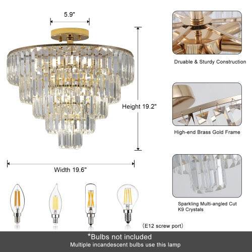 Golden Crystal Chandelier, 5-layer Round Semi-recessed Chandelier Lamp, Large Modern Luxury Chandelier, Suitable For Living Room, Dining Room, Bedroom, Corridor - www.Shopthatapp.com
