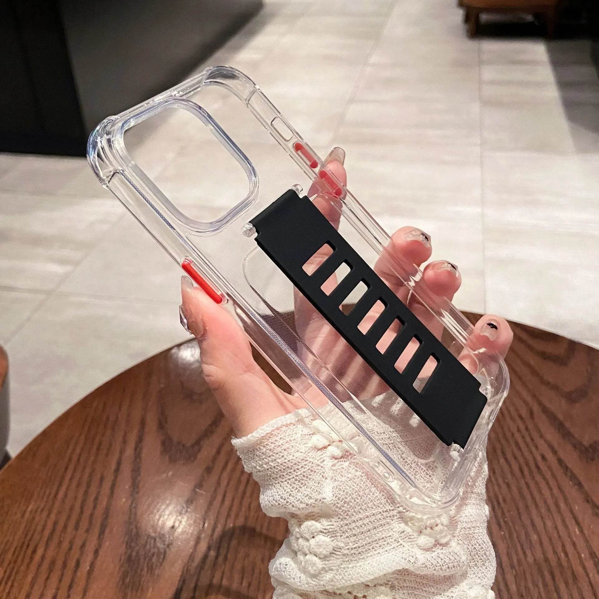 Transparent Case Wrist Strap Bracket Non-slip Phone Case - www.Shopthatapp.com