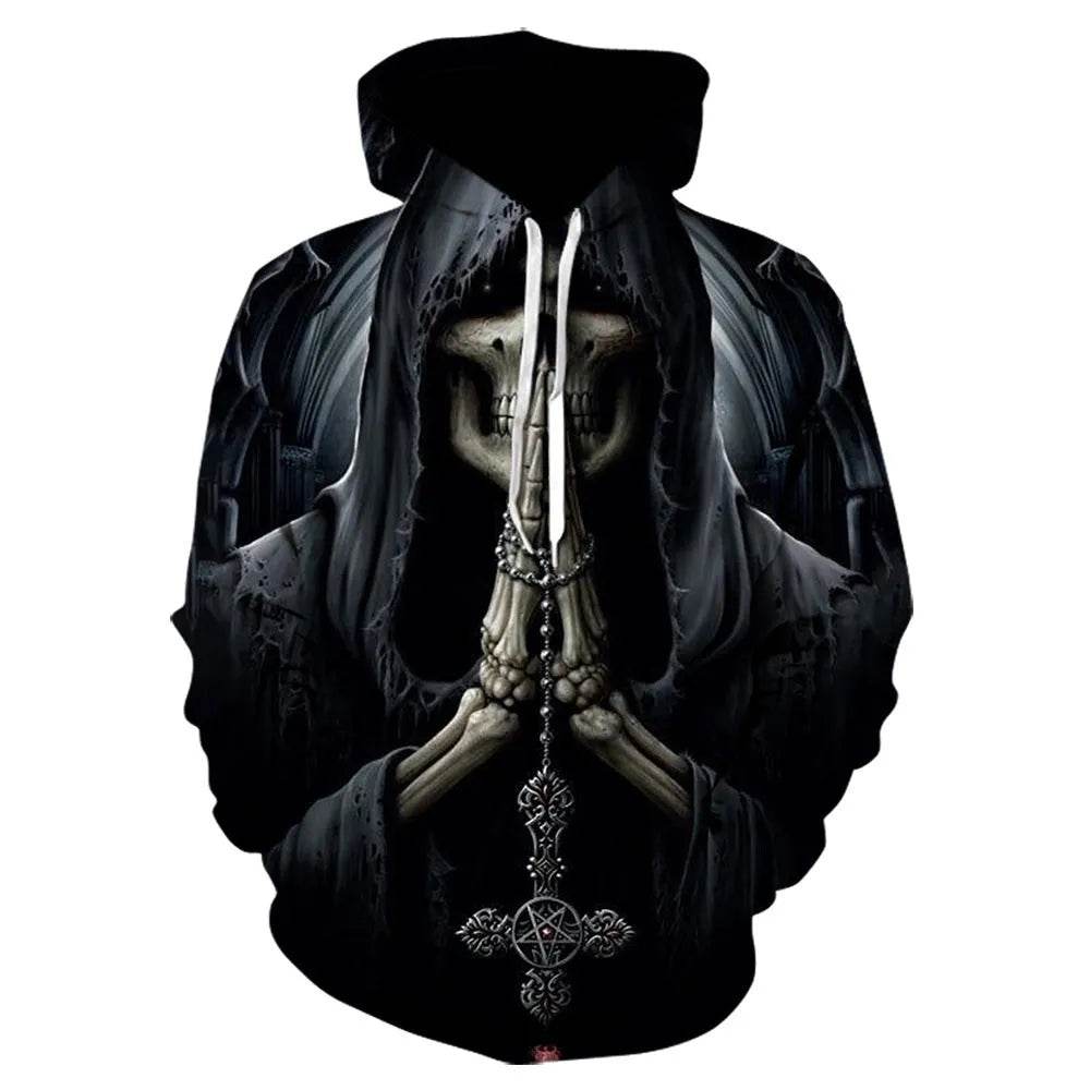Black Gothic Skull 3D Digital Printing Men's Casual Hoodie Sweatshirt Pullover top - www.Shopthatapp.com