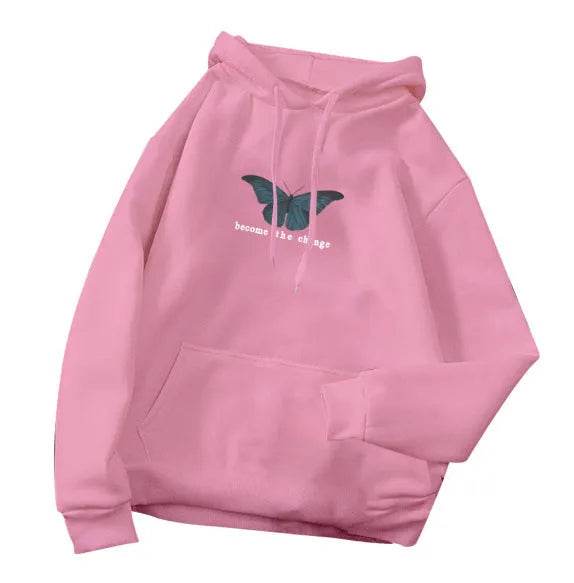 Women Single Butterfly Autumn And Winter Loose Hoodie Pullover sweatshirt - www.Shopthatapp.com