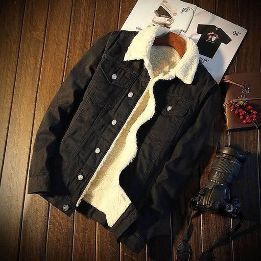 Winter Fleece-lined Denim Coat For Men Thickened Jeans jacket - www.Shopthatapp.com