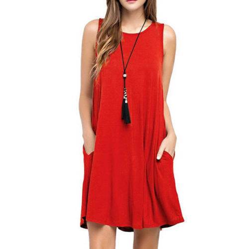 Casual Summer dress Women Pocket Dress Ladies beach mini dress