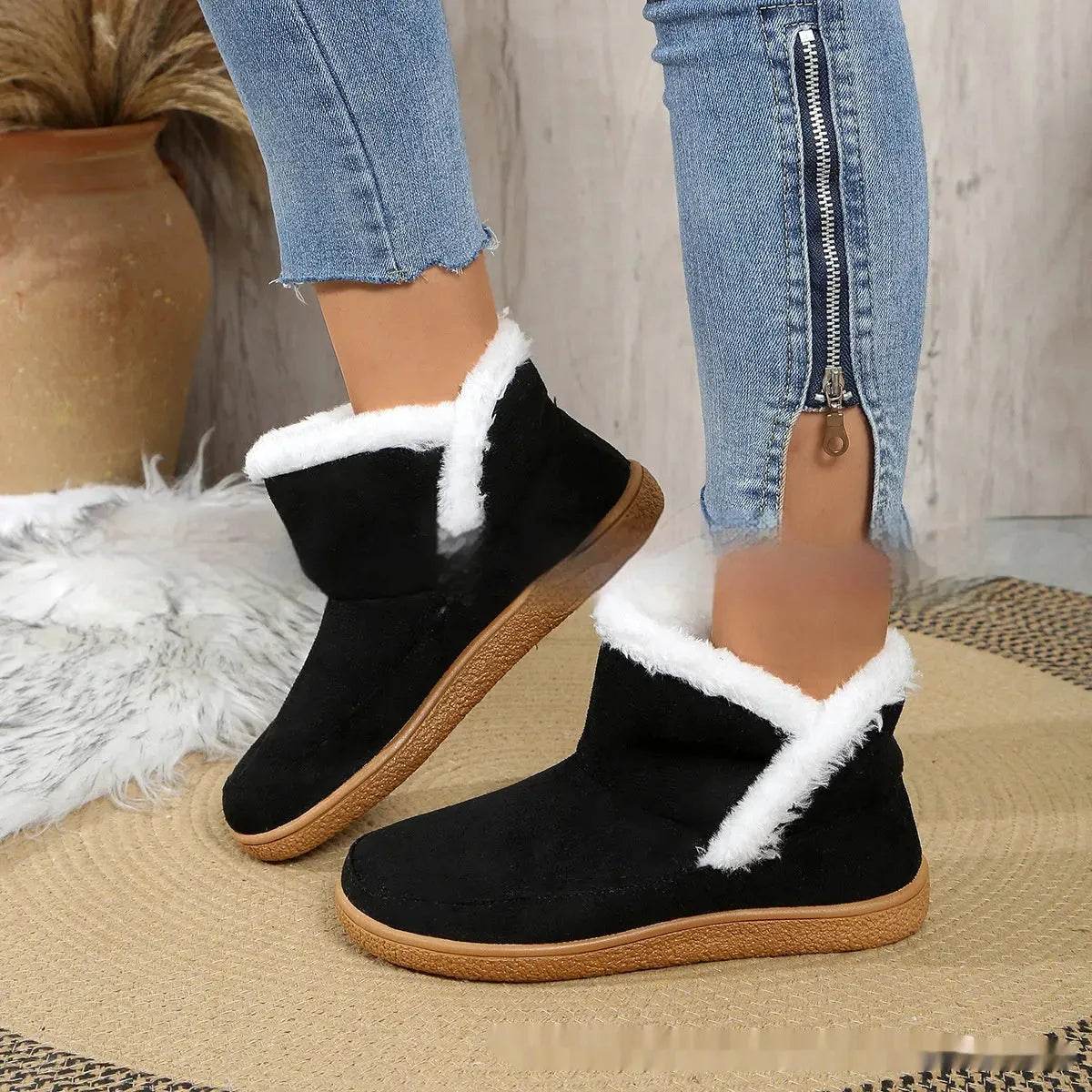 Insulated Cotton-padded Boot Shoes  Flat Bottom Solid Color Fleece Lined perfect for winter - www.Shopthatapp.com