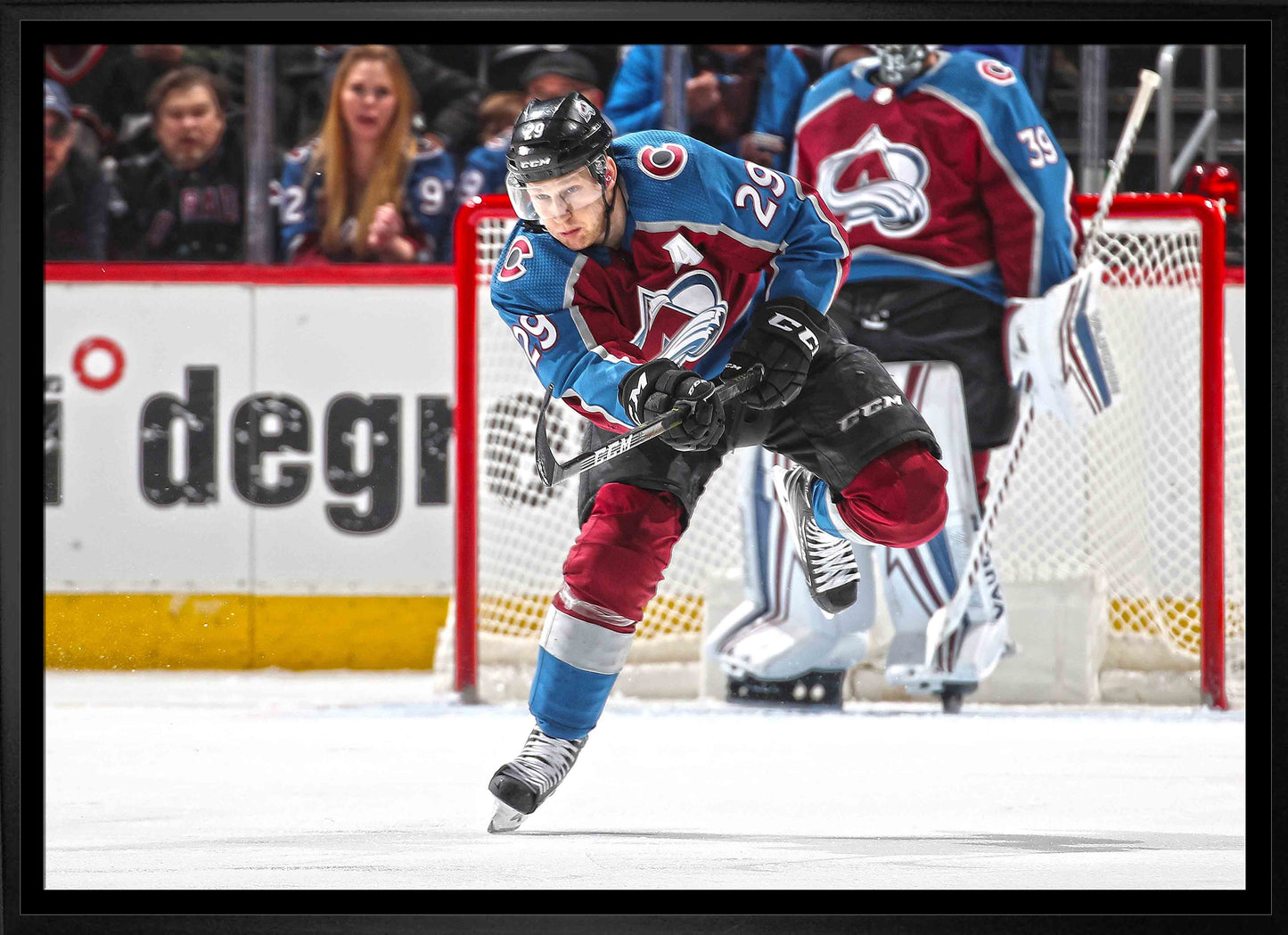 Nathan MacKinnon Colorado Avalanche Framed 20x29 Passing Canvas - www.Shopthatapp.com