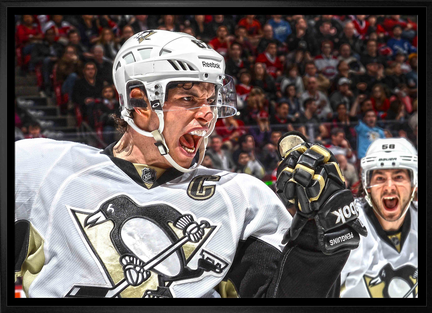 Sidney Crosby Pittsburgh Penguins Framed 20x29 Goal Celebration Close-Up Canvas - www.Shopthatapp.com