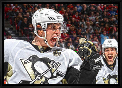 Sidney Crosby Pittsburgh Penguins Framed 20x29 Goal Celebration Close-Up Canvas - www.Shopthatapp.com
