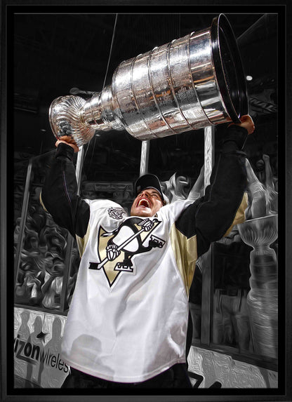 Sidney Crosby Pittsburgh Penguins Framed 20x29 Raising Cup Spotlight Canvas - www.Shopthatapp.com