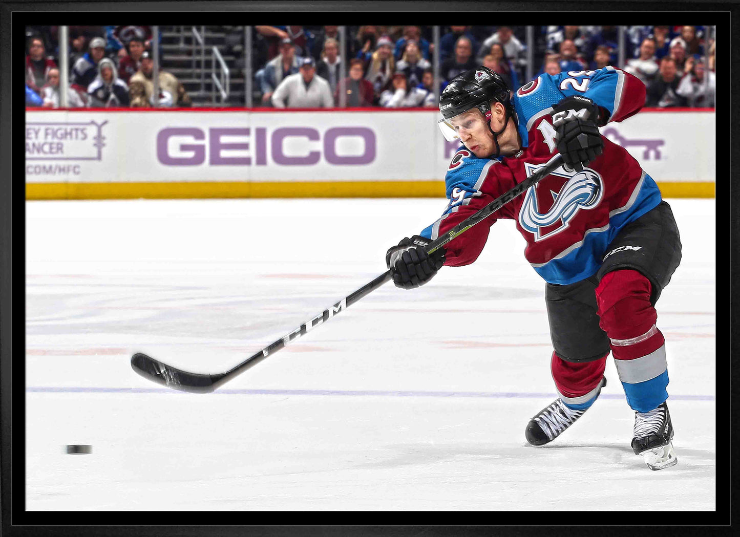 Nathan MacKinnon Colorado Avalanche Framed 20x29 Shooting Canvas - www.Shopthatapp.com