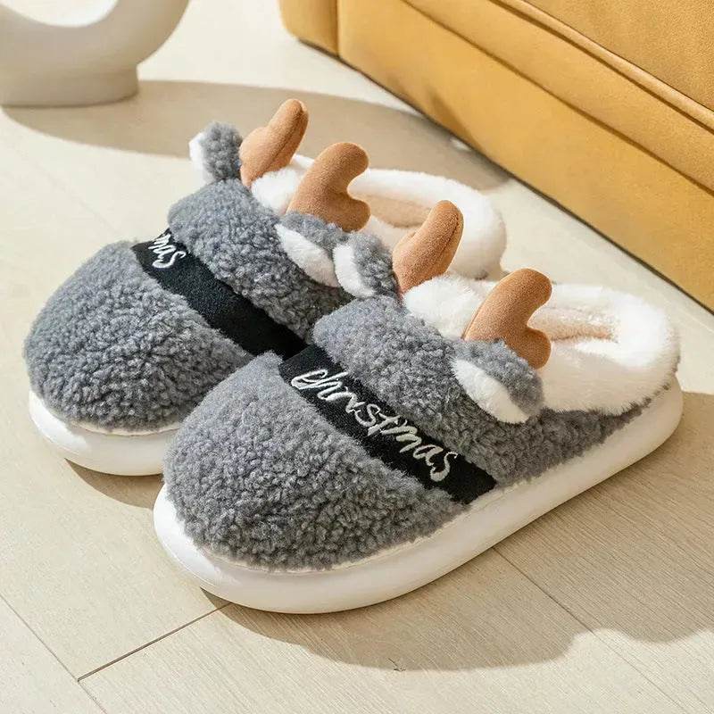 Christmas Shoes Winter Home Slippers Elk Soft Cozy Bedroom Slipper Slip On House Shoes - www.Shopthatapp.com
