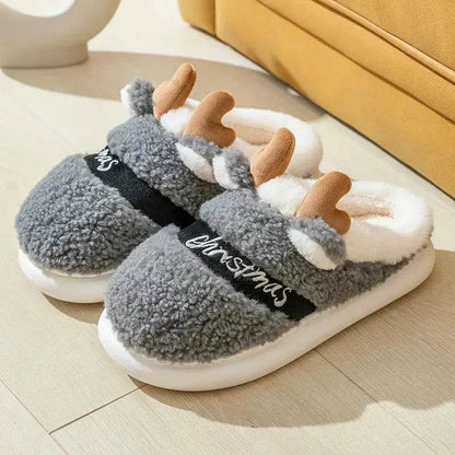 Christmas Shoes Winter Home Slippers Elk Soft Cozy Bedroom Slipper Slip On House Shoes - www.Shopthatapp.com