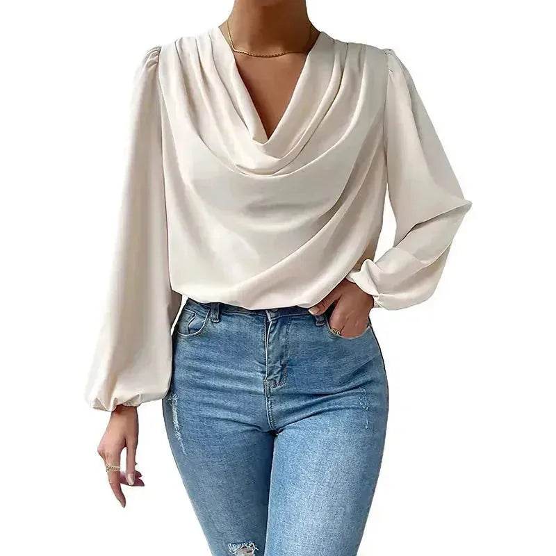 Casual Evening Top for Women Long-sleeved Shirt Loose V-neck chiffon blouse Top women - www.Shopthatapp.com