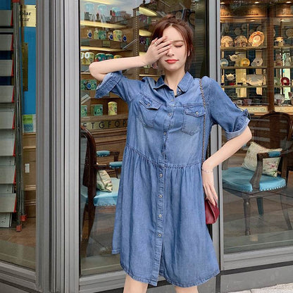 Casual Short sleeve Loose denim dress - www.Shopthatapp.com
