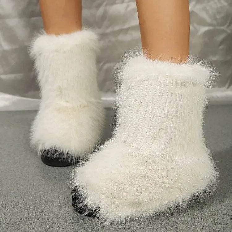 Fashion Long Plush Snow Boots Winter Warm Mid-tube Furry Cotton Shoes For Women Short Boot - www.Shopthatapp.com