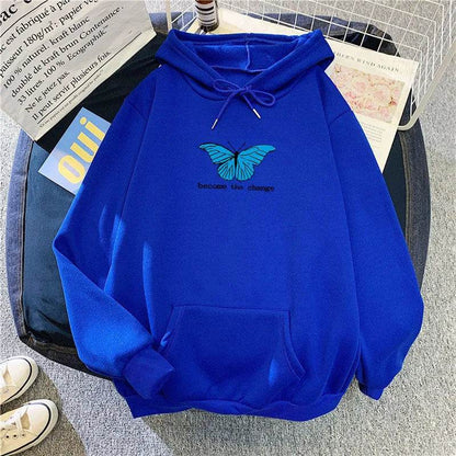 Women Single Butterfly Autumn And Winter Loose Hoodie Pullover sweatshirt - www.Shopthatapp.com