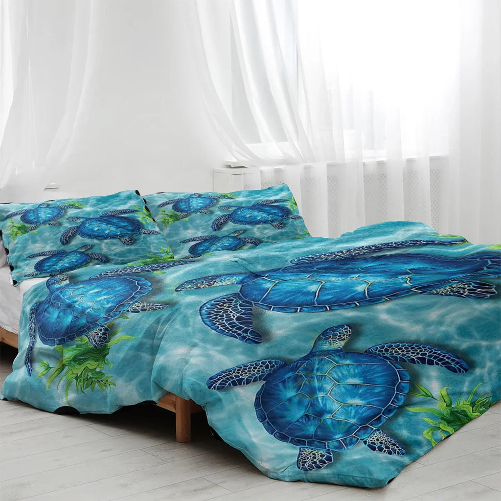 Sea Turtle Pattern Duvet Cover Set 3 Pieces King Size Soft Bedding Set With 2 Pilowcases With Zipper Closure For Home Bedroom For All Seasons - www.Shopthatapp.com