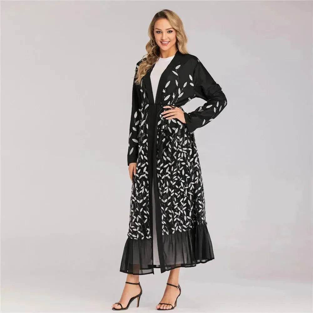 Champagne Sequined Abaya Dress for Dubai Turkey Women Dubai Abaya Kimono - www.Shopthatapp.com