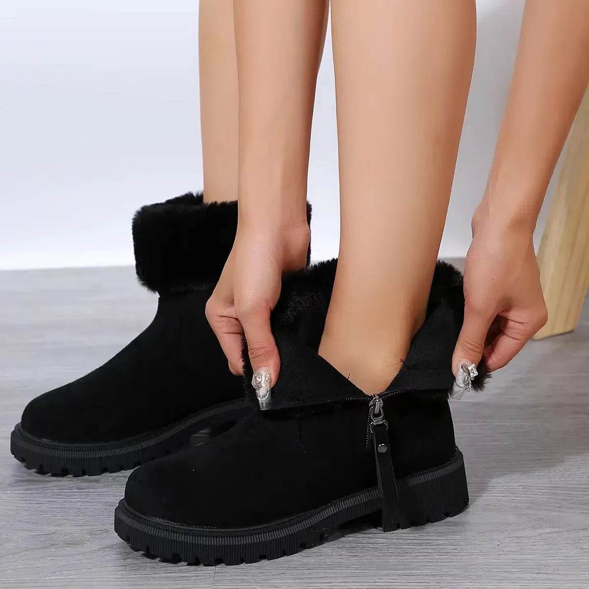 Warm Plush Boots Winter Fashion Side-Zipper Snow Boot For Women Outdoor Thickened Low-heeled Shoes - www.Shopthatapp.com