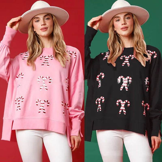Christmas Fashion Round Neck Sequins Pullover top Sweatshirt  for women - www.Shopthatapp.com