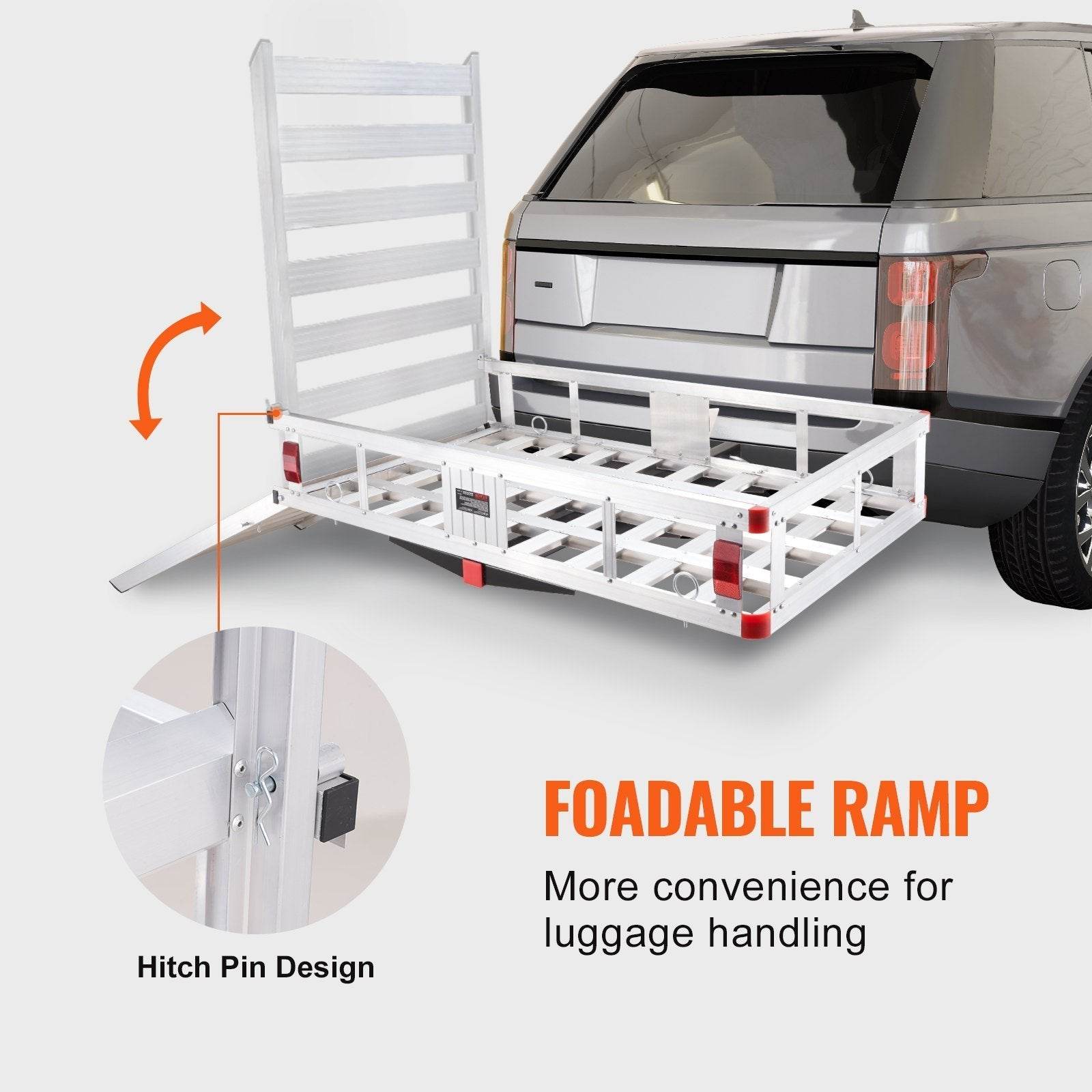 Hitch Cargo Carrier, 500lbs Capacity Trailer Hitch Mounted Cargo Basket, Aluminum Luggage Carrier Rack With Folding Ramp, Fits 2 Hitch Receiver For SUV Truck Pickup Camping - www.Shopthatapp.com