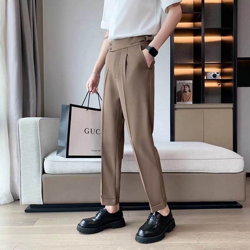 Work Office Business Formal Men's Trouser Draping Cropped Small Suit Pants Men