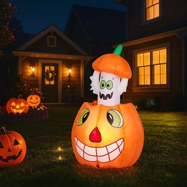 2.8 FT Halloween Inflatables Animated Pumpkin Ghost, Outdoor Decorations Blow Up Yard Decor With Built-in LEDs For Indoor Party Garden Lawn Decor - www.Shopthatapp.com
