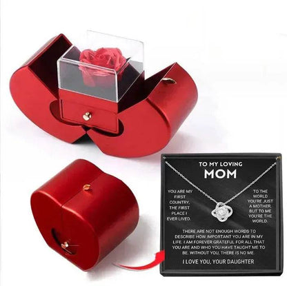 Fashion Jewelry Box Red Apple Christmas Gift Necklace Eternal Rose For Girl Mother's Day Valentine's Day Gifts With Artificial Flower Rose Flower Jewelry Box - www.Shopthatapp.com