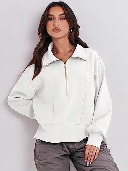 Women's Half Zipper Pullover Long Sleeve Sweatshirt - www.Shopthatapp.com