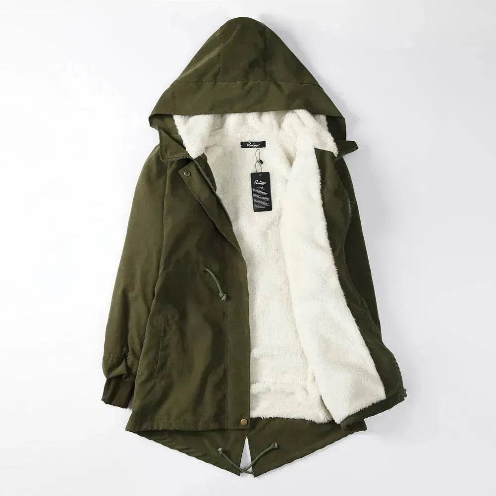 Women Work Hooded collar up Winter Jacket Woolen Lining - www.Shopthatapp.com