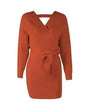 Autumn Winter Slim Fit V-neck Mini Wrap Sweater Dress - www.Shopthatapp.com