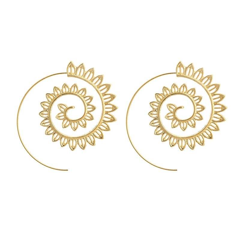Round Spiral Earrings For Women Gold Color Big Exaggerated Gear Earrings - www.Shopthatapp.com
