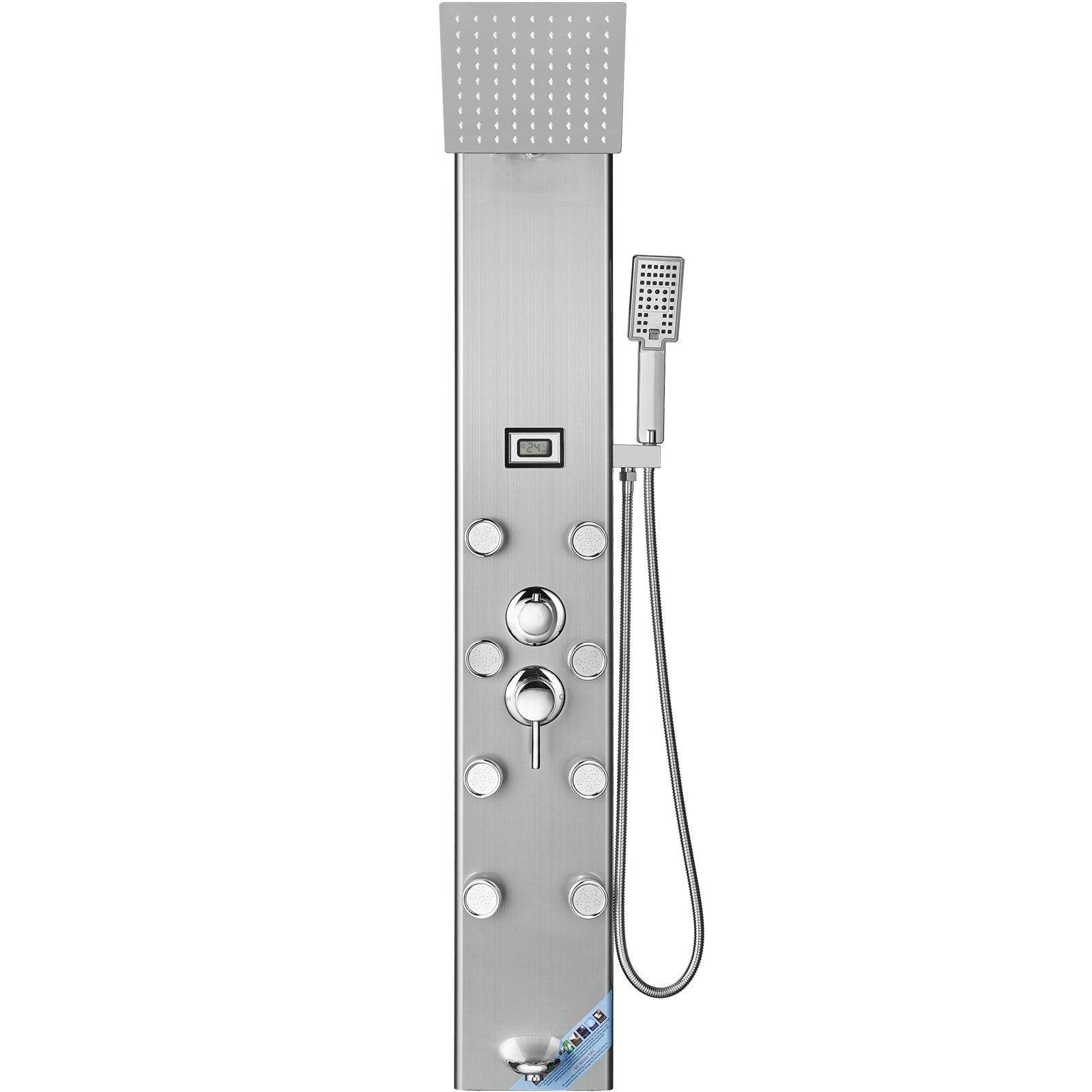 Shower Panel System, 5 Shower Modes, Digital Display Shower Panel Tower, Rainfall, 8 Massage Jets, Tub Spout, 3-Setting Handheld Shower Head 59 Hose, Stainless Steel Wall-Mounted Shower Set - www.Shopthatapp.com