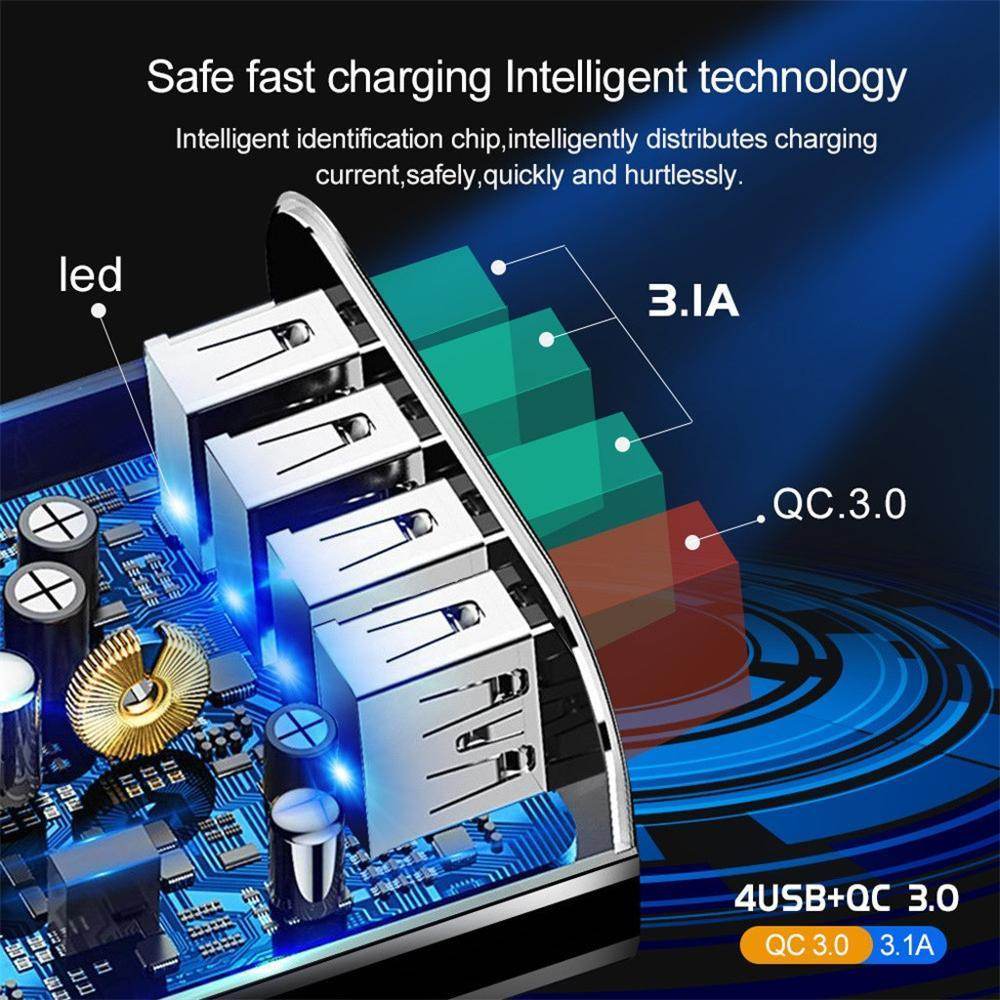 Illuminated 4 port USB Mobile Phone Charger 3A Charging Head - www.Shopthatapp.com