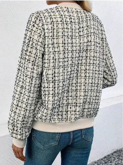 Autumn Winter Casual Long Sleeve plaid Houndstooth  zipper outwear jacket women - www.Shopthatapp.com