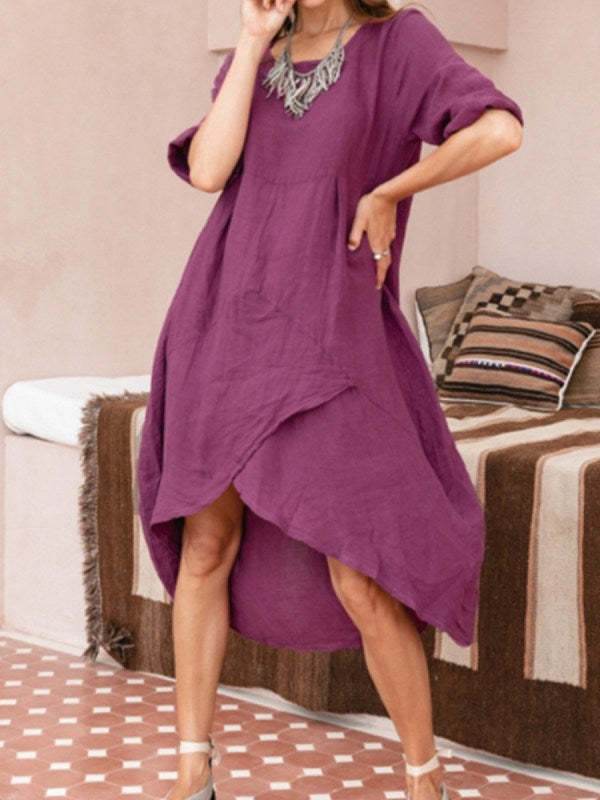 Women Maxi Dress Neck Pocket Summer Loose Casual Baggy Robe Female Retro Long Dresses - www.Shopthatapp.com