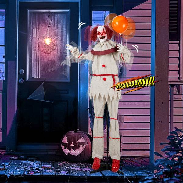 5.7ft Eye Red Light Vibration Clown Sound Voice Control, Standing Balloon Clown, Battery Model - Battery Not Included, Halloween Standing Decoration - www.Shopthatapp.com