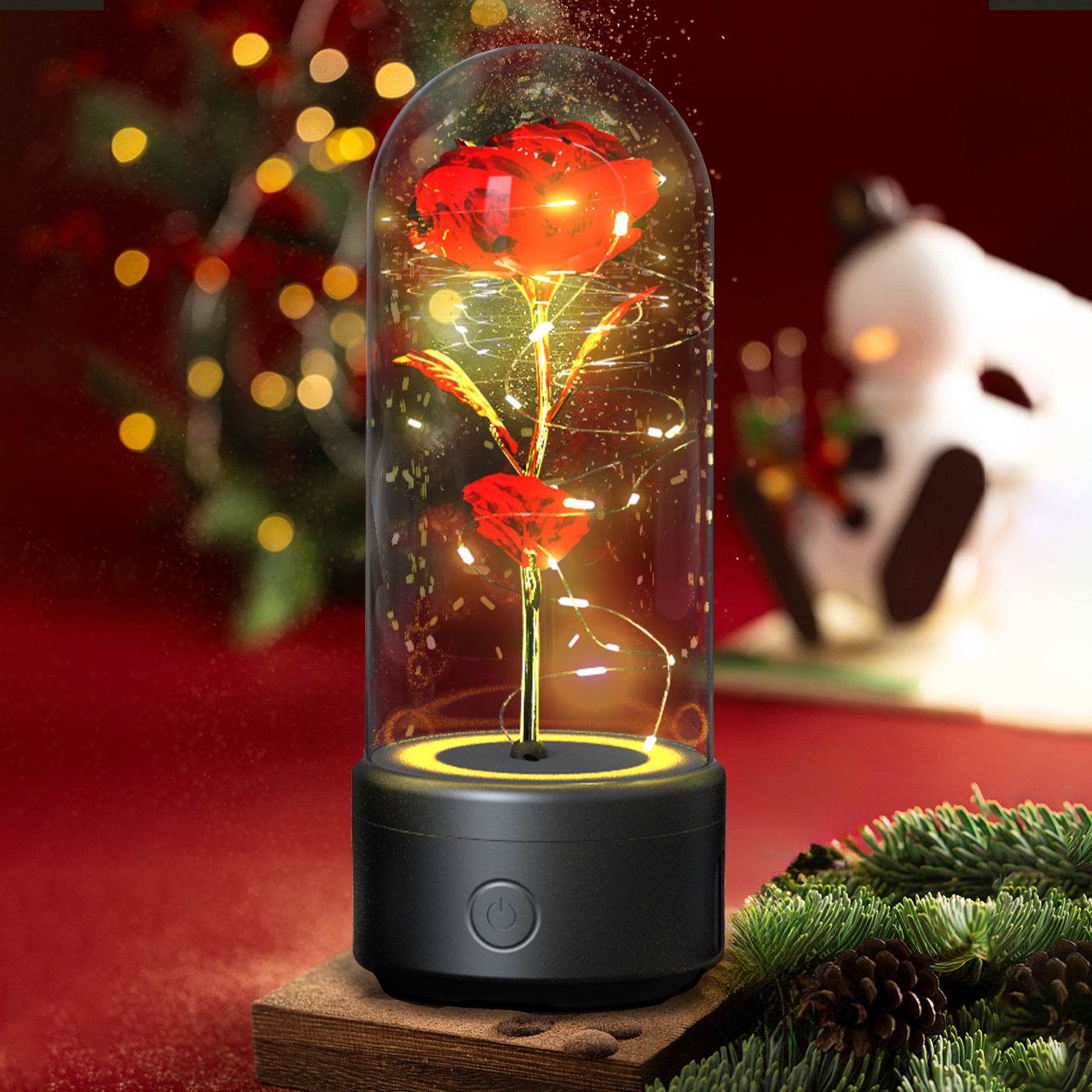 Creative 2 In 1 Rose Flowers LED Light And Bluetooth-compatible Speaker Valentine's Day Gift Rose Luminous Night Light Ornament In Glass Cover - www.Shopthatapp.com