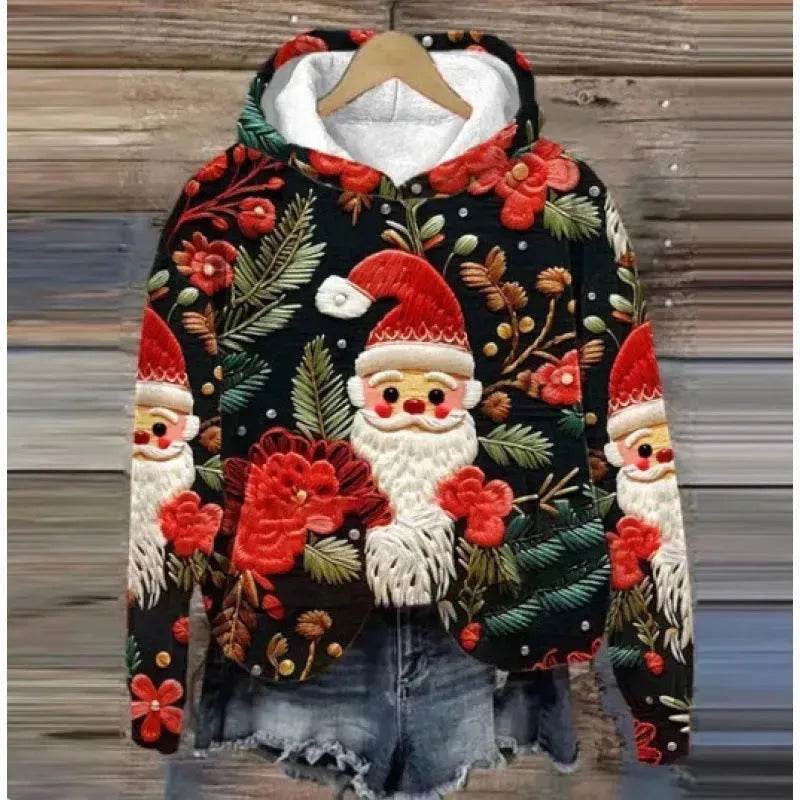 Print Christmas Holiday Casual Hoodie Sweater Pullover - www.Shopthatapp.com