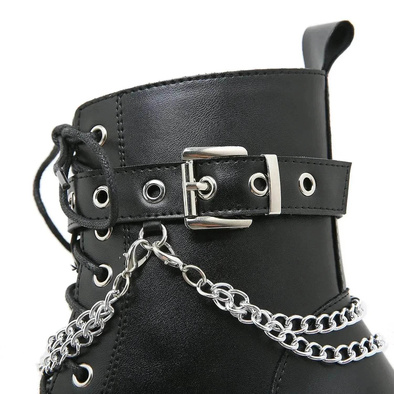 Black Block heeled  Buckled Ankle boot Gothic for women - www.Shopthatapp.com