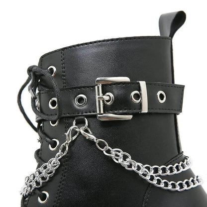 Black Block heeled  Buckled Ankle boot Gothic for women - www.Shopthatapp.com