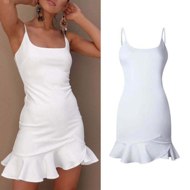 New Ruffles Trumpet Dress Women Sleeveless Spaghetti Strap Slim Summer Dress Party Short Dresses Vestidos - www.Shopthatapp.com
