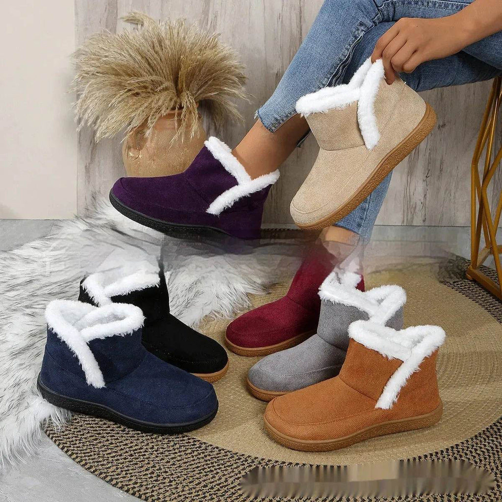 Insulated Cotton-padded Boot Shoes  Flat Bottom Solid Color Fleece Lined perfect for winter - www.Shopthatapp.com