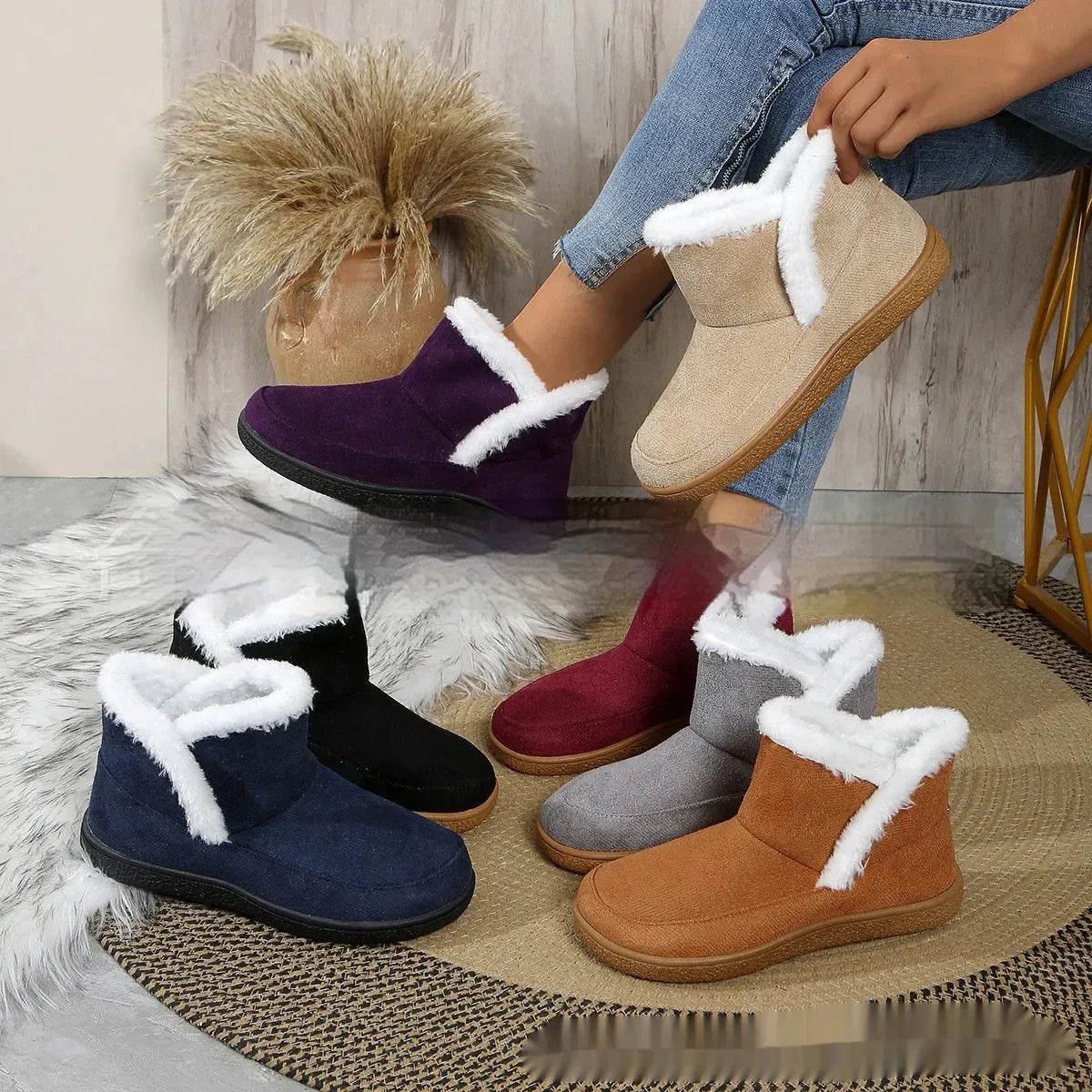 Insulated Cotton-padded Boot Shoes  Flat Bottom Solid Color Fleece Lined perfect for winter - www.Shopthatapp.com