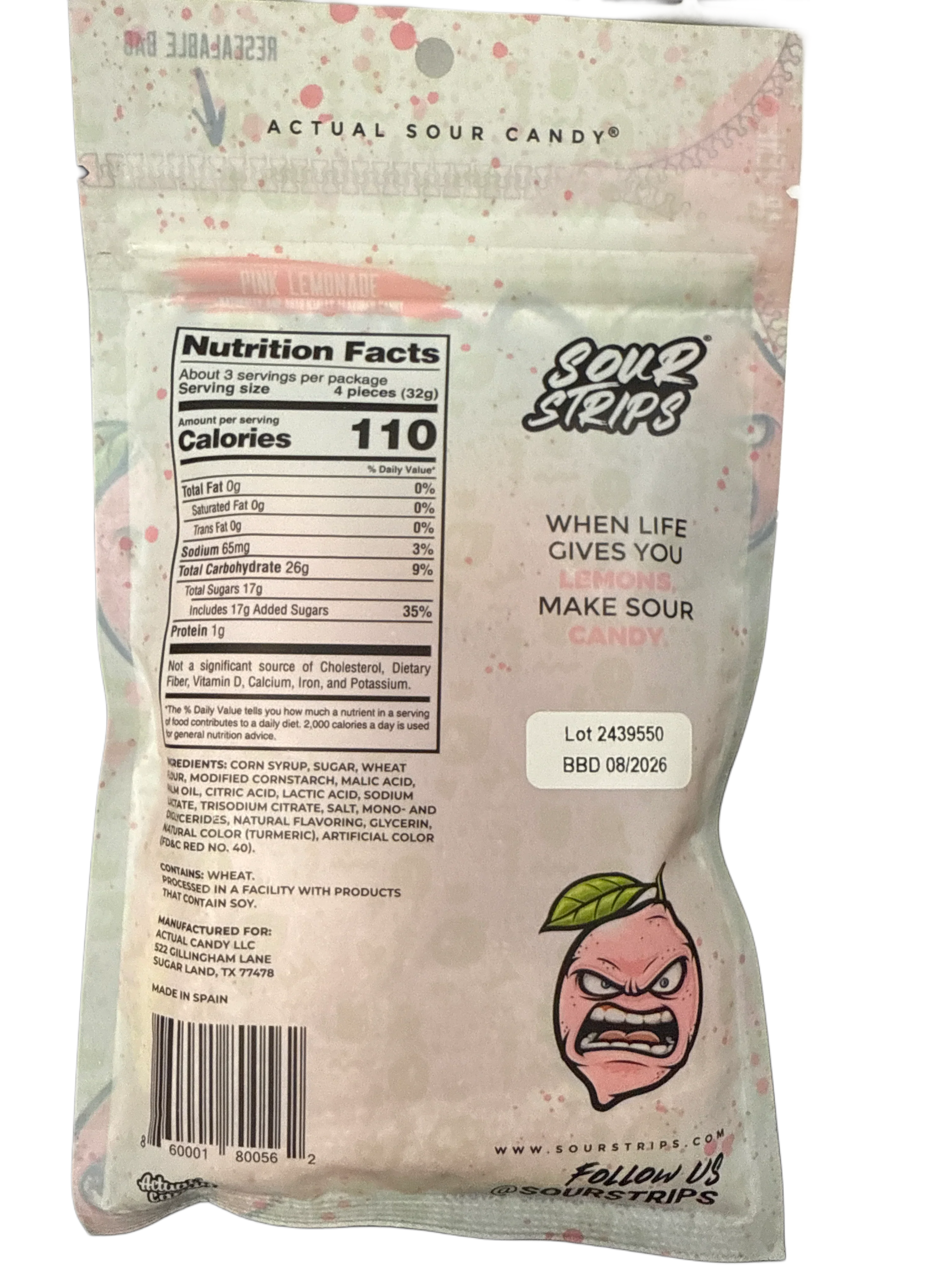 Sour Strips Pink Lemonade 3.4OZ - U.S Edition - www.Shopthatapp.com