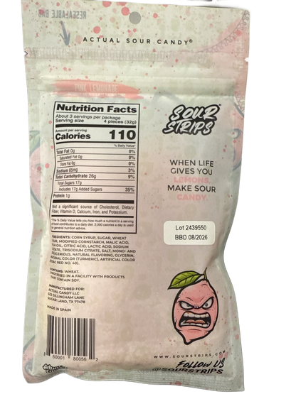 Sour Strips Pink Lemonade 3.4OZ - U.S Edition - www.Shopthatapp.com