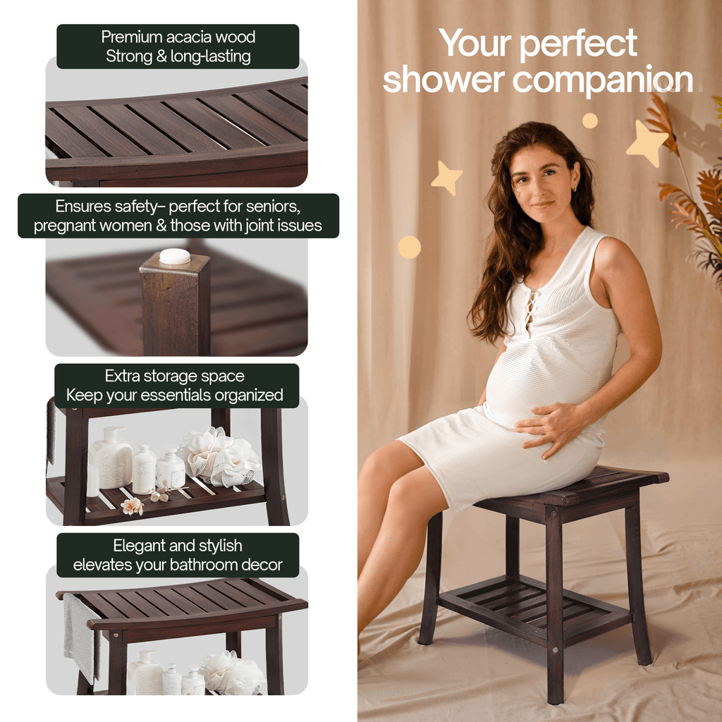 Tranquillo Wood Shower Bench, Shower Stool Wood - www.Shopthatapp.com