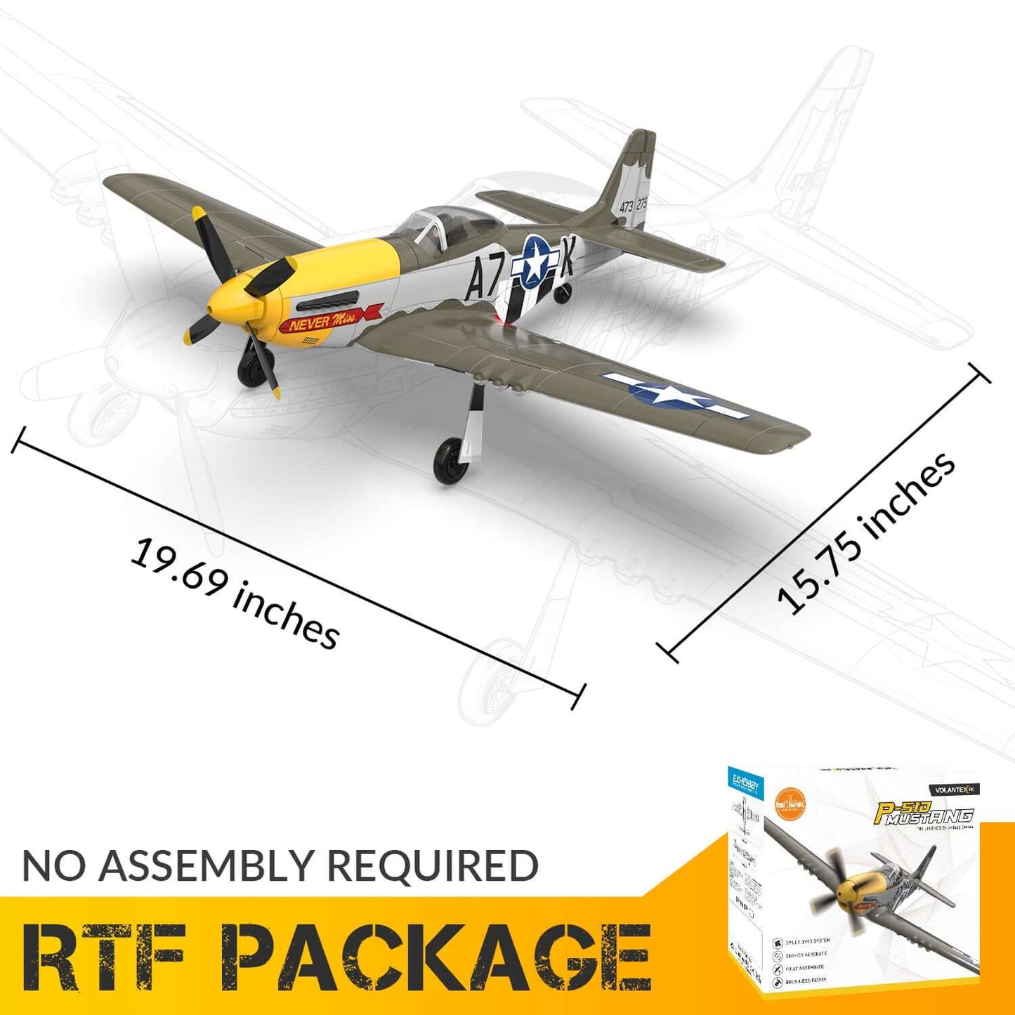 P51D RC Airplane, 4-Channel Brushless Motor, XPilot Stabilizer, 2.4GHz Remote - www.Shopthatapp.com