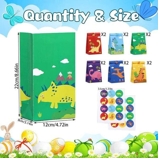 12Packs Christmas Dinosaur Candy Bags With 24Pcs Stickers Party Favor Bags Paper Gift Bags Treat Goody Gift Wrapping Bags For Christmas Halloween Dinosaur Themed Birthday Party Supplies - www.Shopthatapp.com