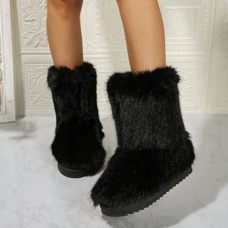 Fashion Long Plush Snow Boots Winter Warm Mid-tube Furry Cotton Shoes For Women Short Boot - www.Shopthatapp.com