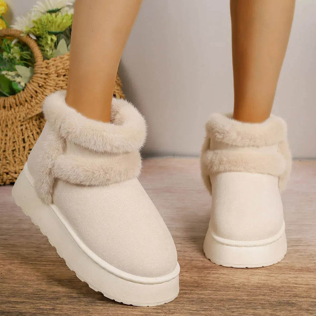 Winter Fleece-lined Snow Boots Warm Furry Women's Thick Bottom Casual Short Boot House Shoes - www.Shopthatapp.com