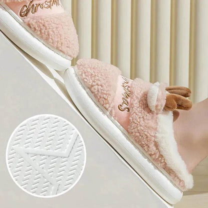 Christmas Shoes Winter Home Slippers Elk Soft Cozy Bedroom Slipper Slip On House Shoes - www.Shopthatapp.com